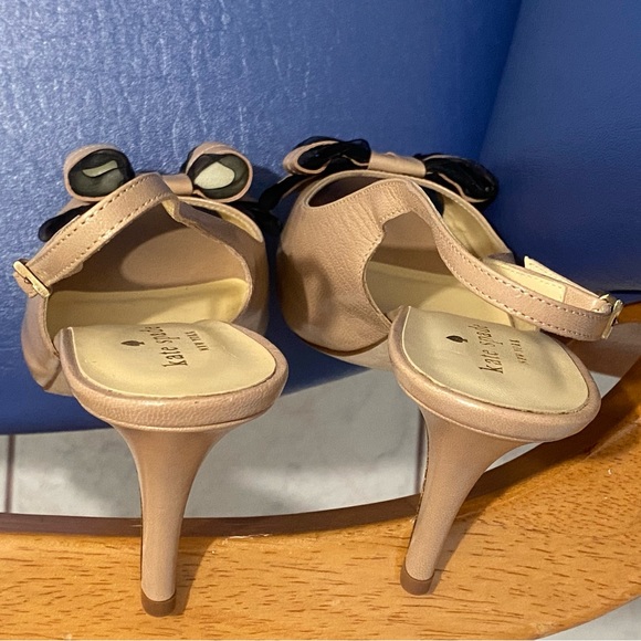 New Kate Spade New York Billow bow sling back beige heeled peep toe sandals - Picture 6 of 14